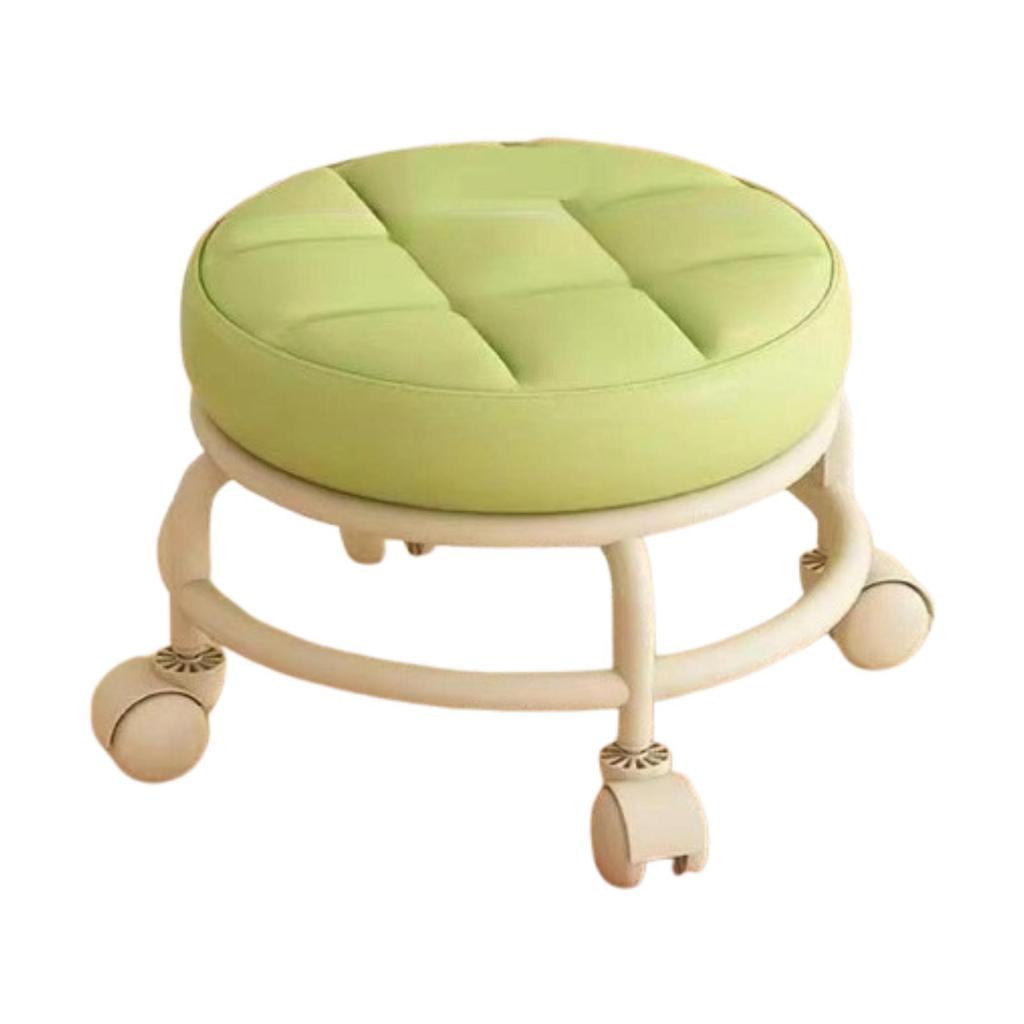 Roller Seat Rolling Stool Round Low Height Foot Rest with Wheel PU Leather for Living Room Bedside Porch Salon Pedicure Home