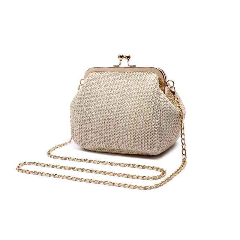 Imitation straw bag female messenger bag new niche small square bag chain bag mobile phone bag mouth gold bag shell bag