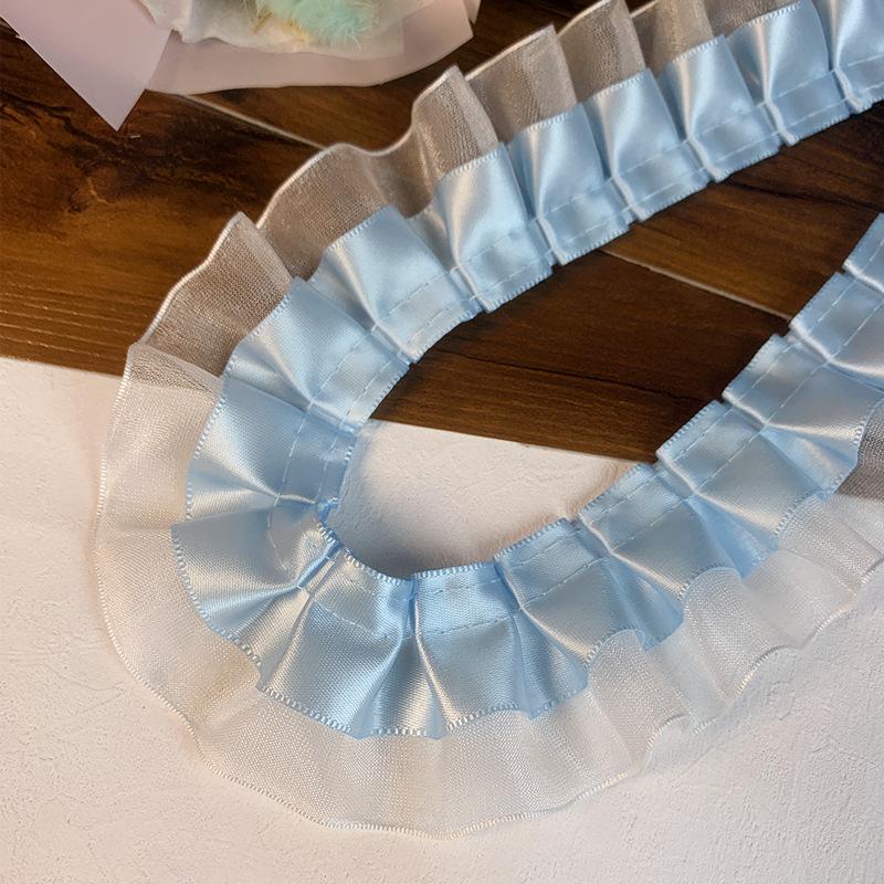 Bordure en Dentelle Plissée Double Couche Premium Ruban de Soie pour Accessoires de Vêtement DIY