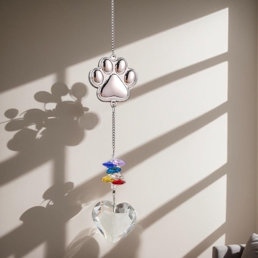 Hanging Dog Paws Print Pendant Exquisite Transparent Crystal Window Decoration Handmade Heart Shaped Pendant Memorial Gift