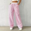 Women Pants Wide-Leg Casual Pants Elastic Waist Adjustable Drawstring Striped Design