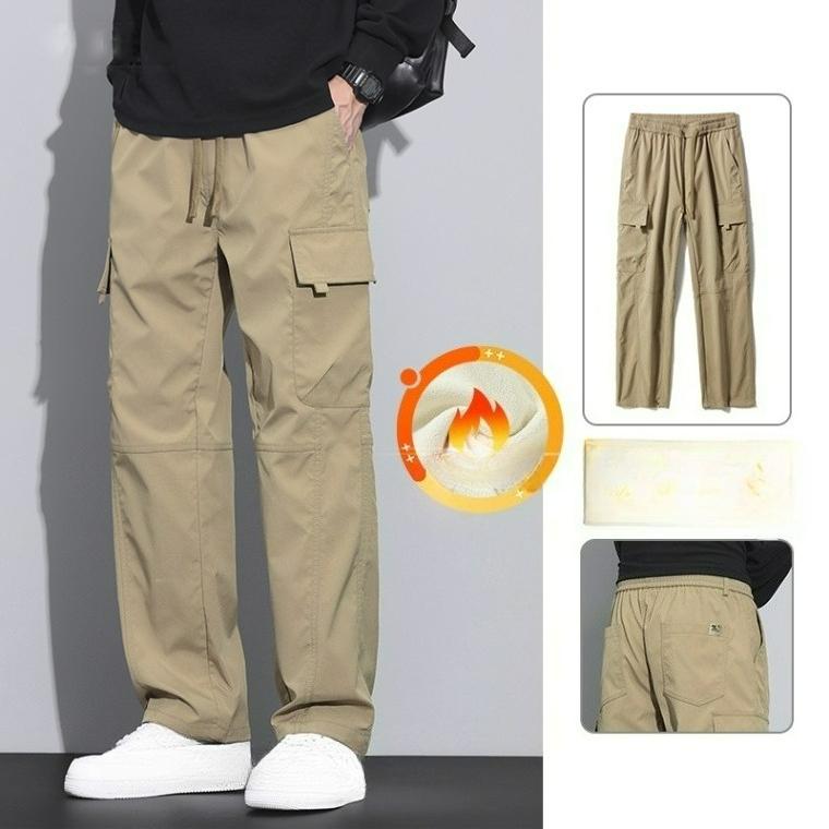 Plus Velvet Pants Men's Winter Thickened Warm Outer Wear Assault Pants Loose Straight Sports Elastic Waist Casual Overalls