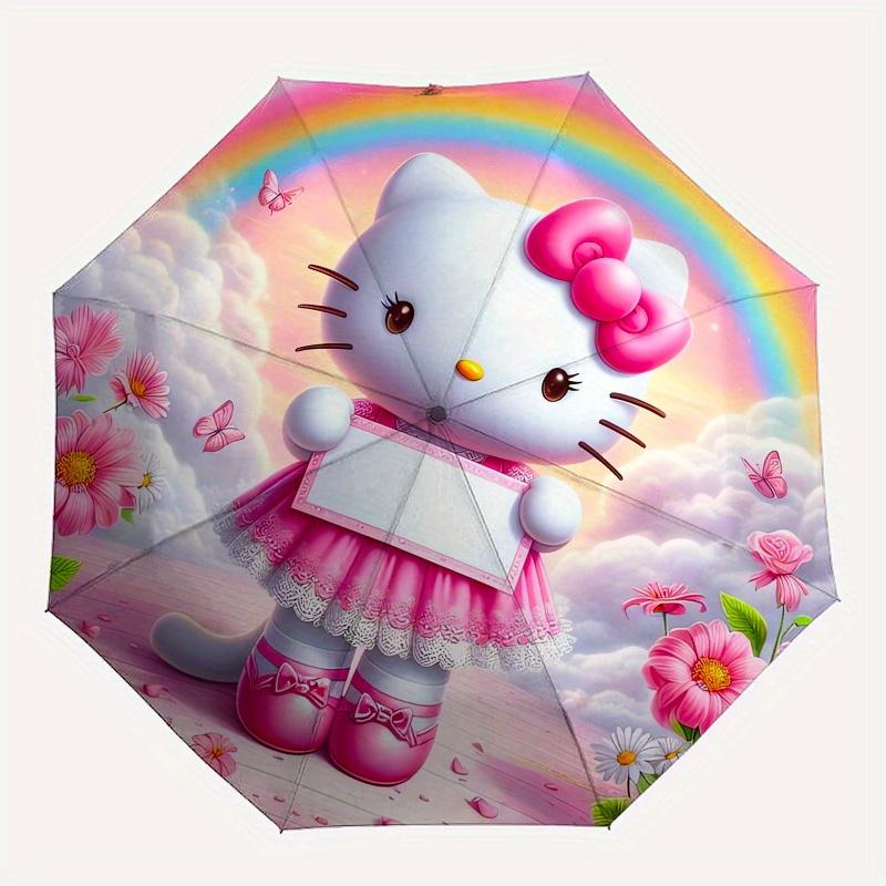 Hello Kitty,Rainbow Automatic Folding Umbrella-Simple 8-Rib Design, Bright Cartoon Pattern, Durable Iron Frame, Suitable For Travel, Outdoor
