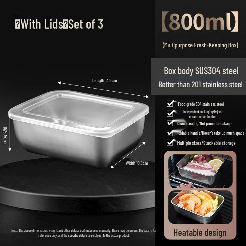 

Fresh-Keeping 304 Stainless Steel Lunch Box with Lid - Food Grade and Sealed for Refrigerators