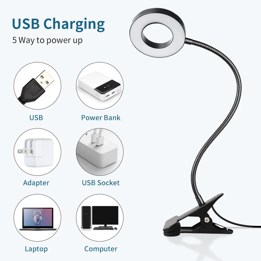 360° Folding Table Lamp Eye Protection Student Desk Lamp Anti-Blue Light Clip-On Lamp USB Charging Reading Light Dimmable Light