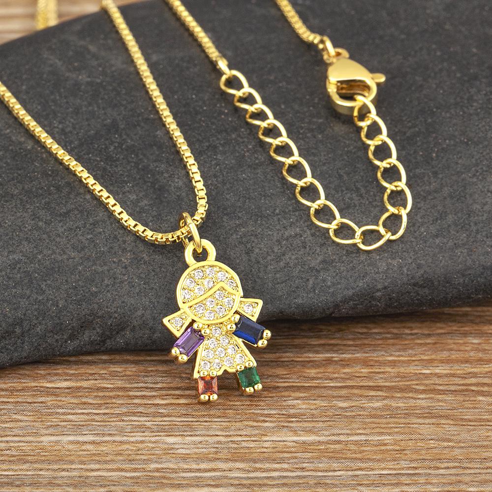 Nidin New Boy/Girl Pendant Choker Jewelry Zircon Necklaces Accessories For Mom Kids Parent-child Anniversary Gifts Wholesale