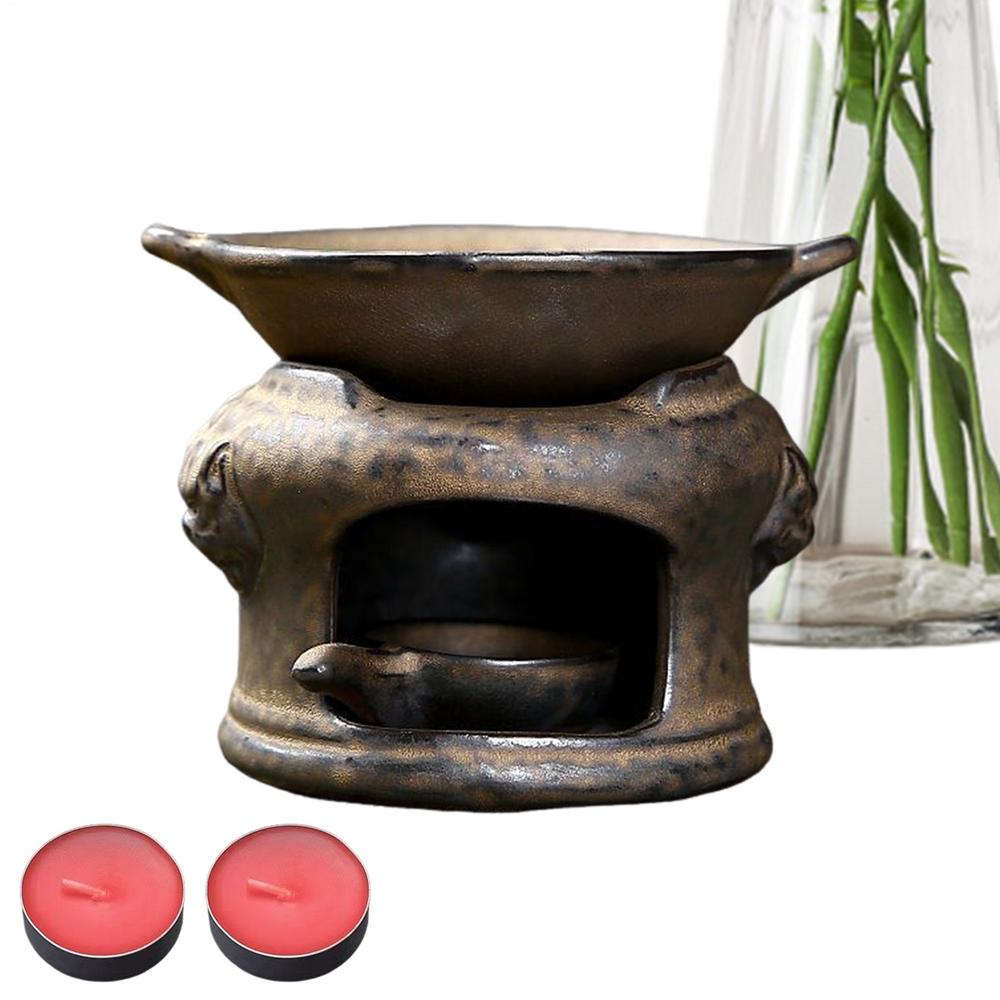 

Ceramic Aromatherapy Oil Burner With 2 Candles Decorative Safe Ceramic Oil Diffuser Candle Wax Burner Scent Diffuser For Home