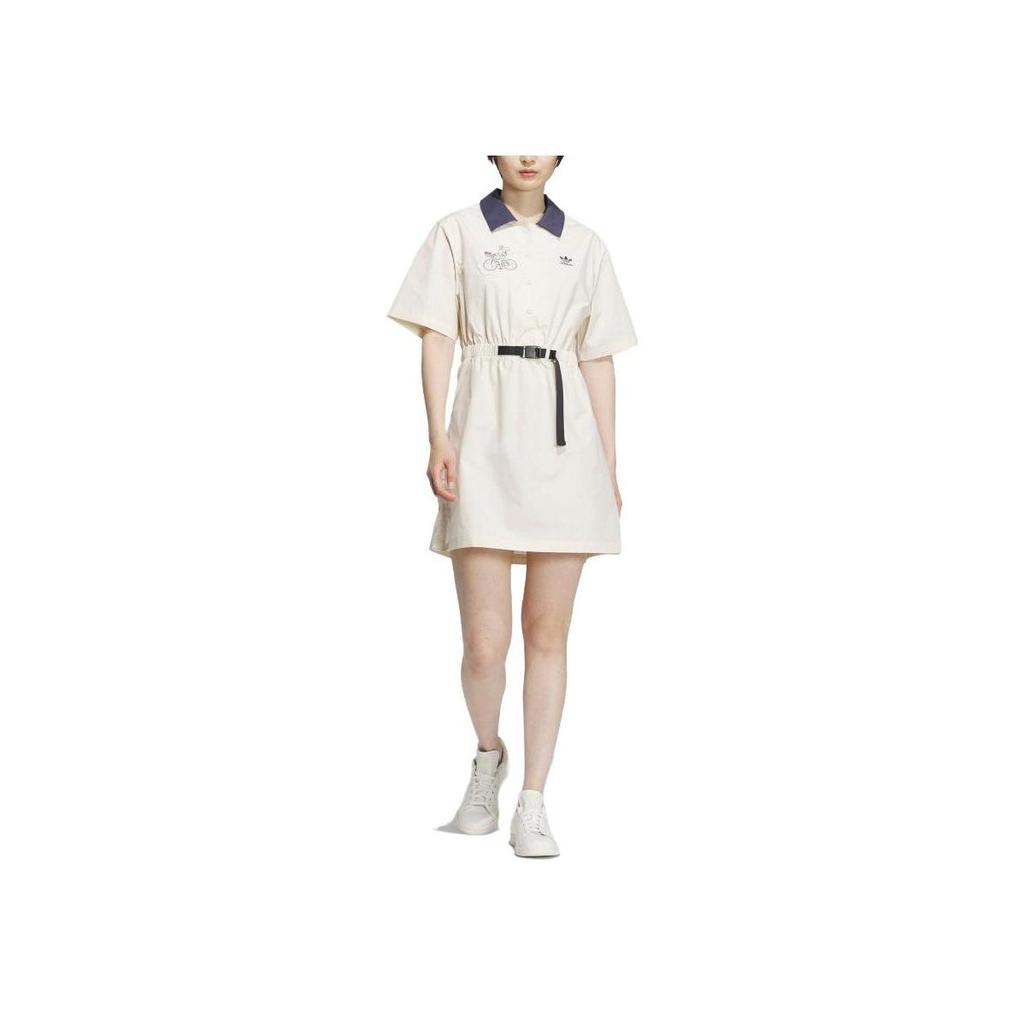 Adidas Originální Logo Kolaborace X Nagaba Ležérní Šaty Polo Sport s Pasem, Prodyšné, s Krátkým Rukávem Dámské Šaty Bílá IS0625