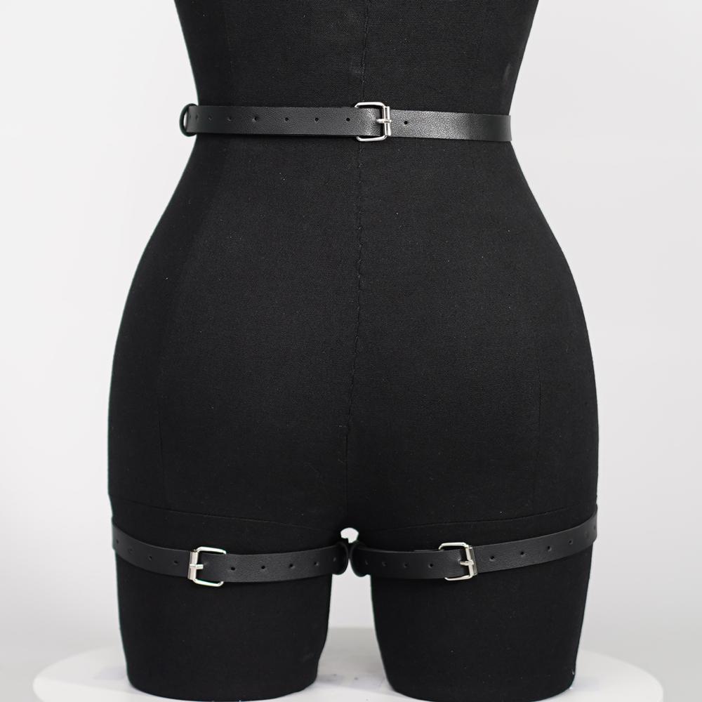 Damen Mode Harness Bein-Harness PU-Leder Verstellbar Nieten-Dekor Oberschenkel-Strumpfband Gothic Harness Bondage-Dessous