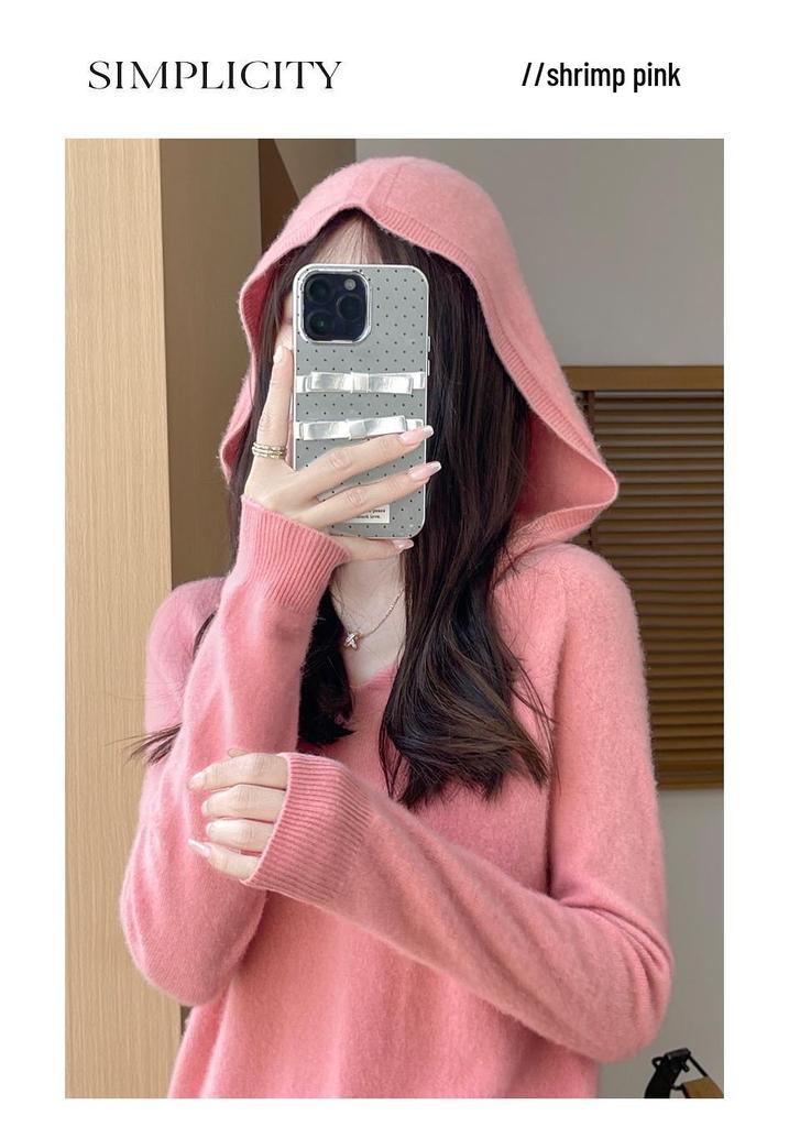 Women's 100% Wool Hooded Sweater: Autumn/Winter Knit, Loose, Soft, Trendy.