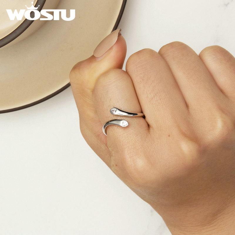 WOSTU 925 Sterling Silver Simple Double Love Open Ring for Women Original Design Jewelry