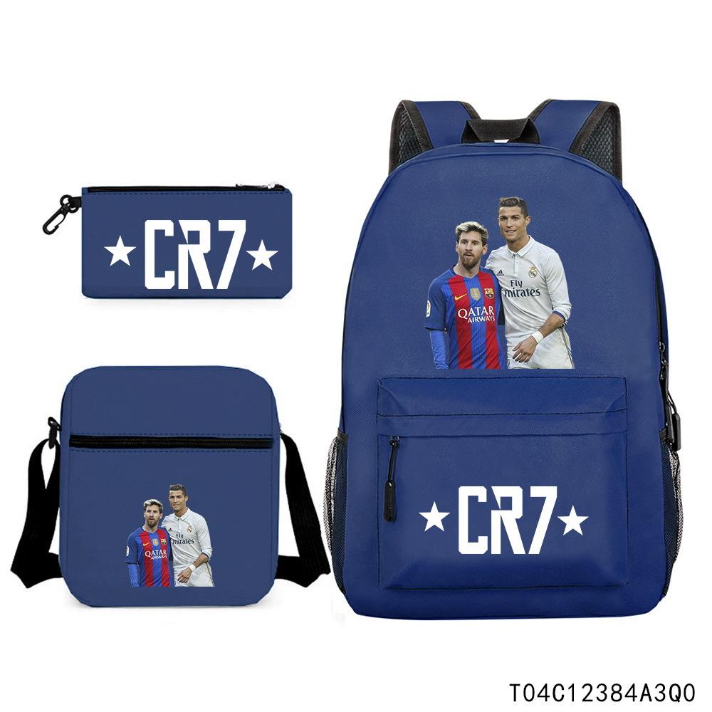 Luo Qixing Three-Piece Schoolbag, Male And Female Students Leisure Bag, Printed Large-Capacity Outdoor Backpack