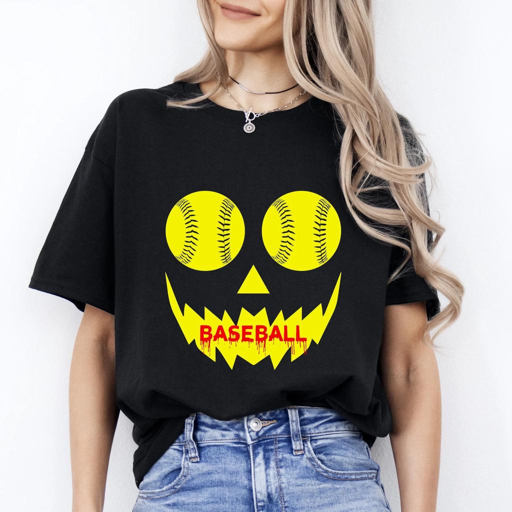 Baseball Halloween Unisex T-Shirt Scary Baseball player Baseball mom tee Black D
