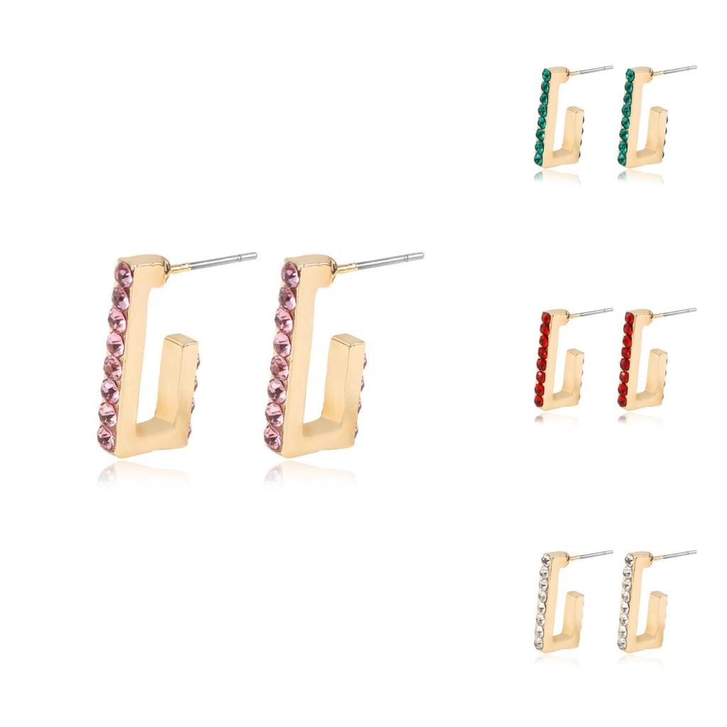 Glamorous Rhinestone U-shape Earrings In Multiple Colors Alloy Studs For Ladies