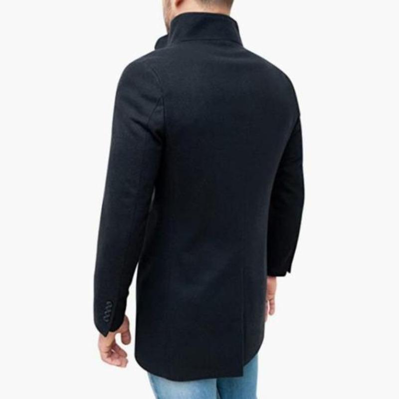 Men Stand Collar Long Sleeve Woolen Coat Single Breasted Pockets Mid-length Casual Windbreaker Outwear