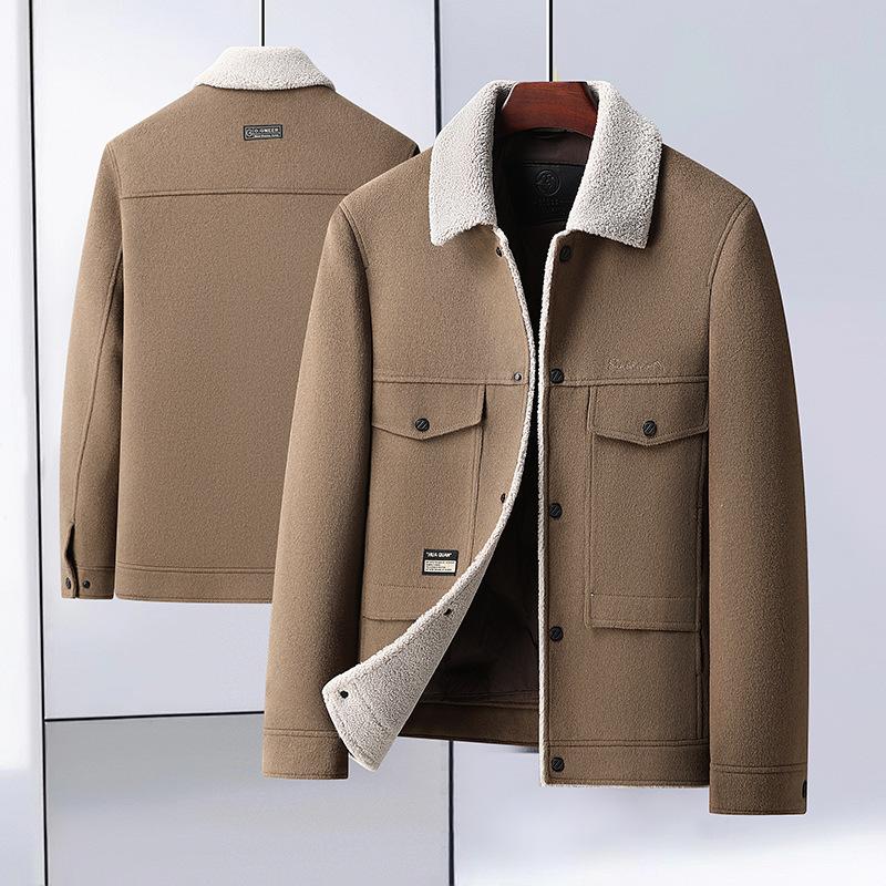 Podzimní a zimní nová oboustranná vlněná bunda Business Casual klopový límec husí prach odnímatelná podšívka vlněná bunda bunda