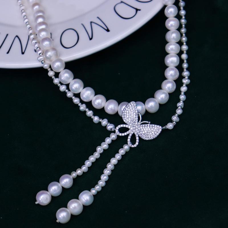 Zhuji Natural Pearl Bow Double Layer Clavicle Necklace - Versatile & Exquisite Gift for Women