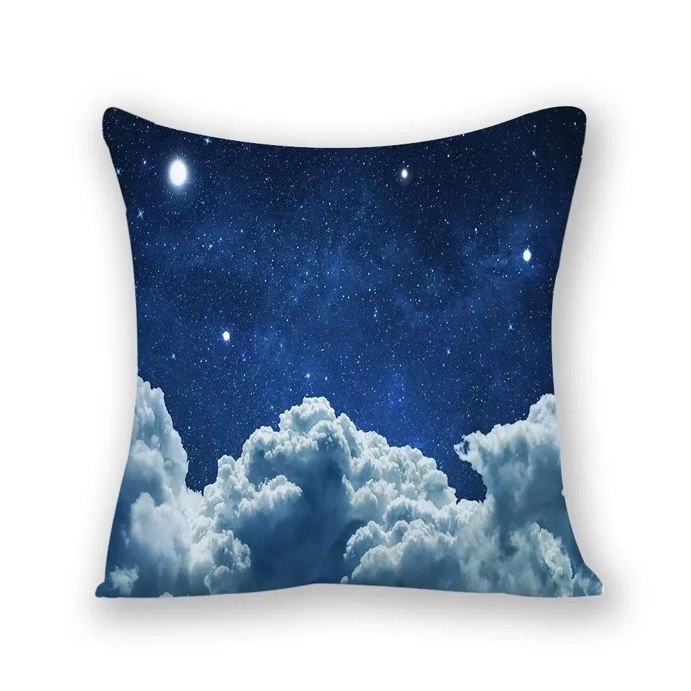 Cartoon Night Scene Sky Grass Print Pillowcase Landscape Home Decor Square Abstract Cushion Cover