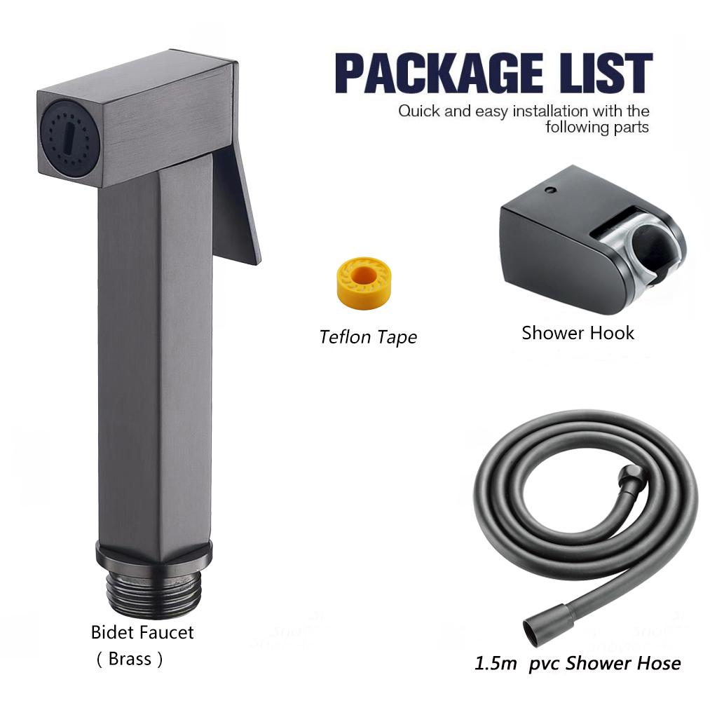 HIDEEP Modern Hotel Use Bidet Spray Gun Set Grey Plated Brass Body Wall-Mounted Vertical Spray Toilet Washing Faucet (as the picture,brass)