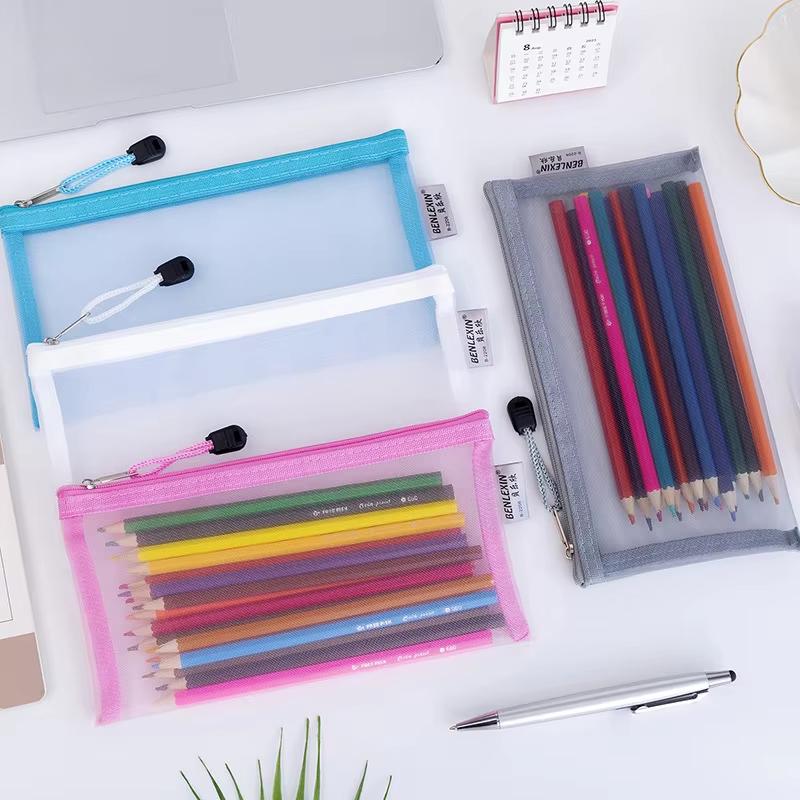 Mesh Pencil Pouches With Transparent Design And Durable Zipper Perfect For School Exams Office Daily Storage
