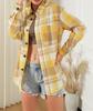2024 Women's Pink Plaid Loose Long Sleeve Shirt Jacket