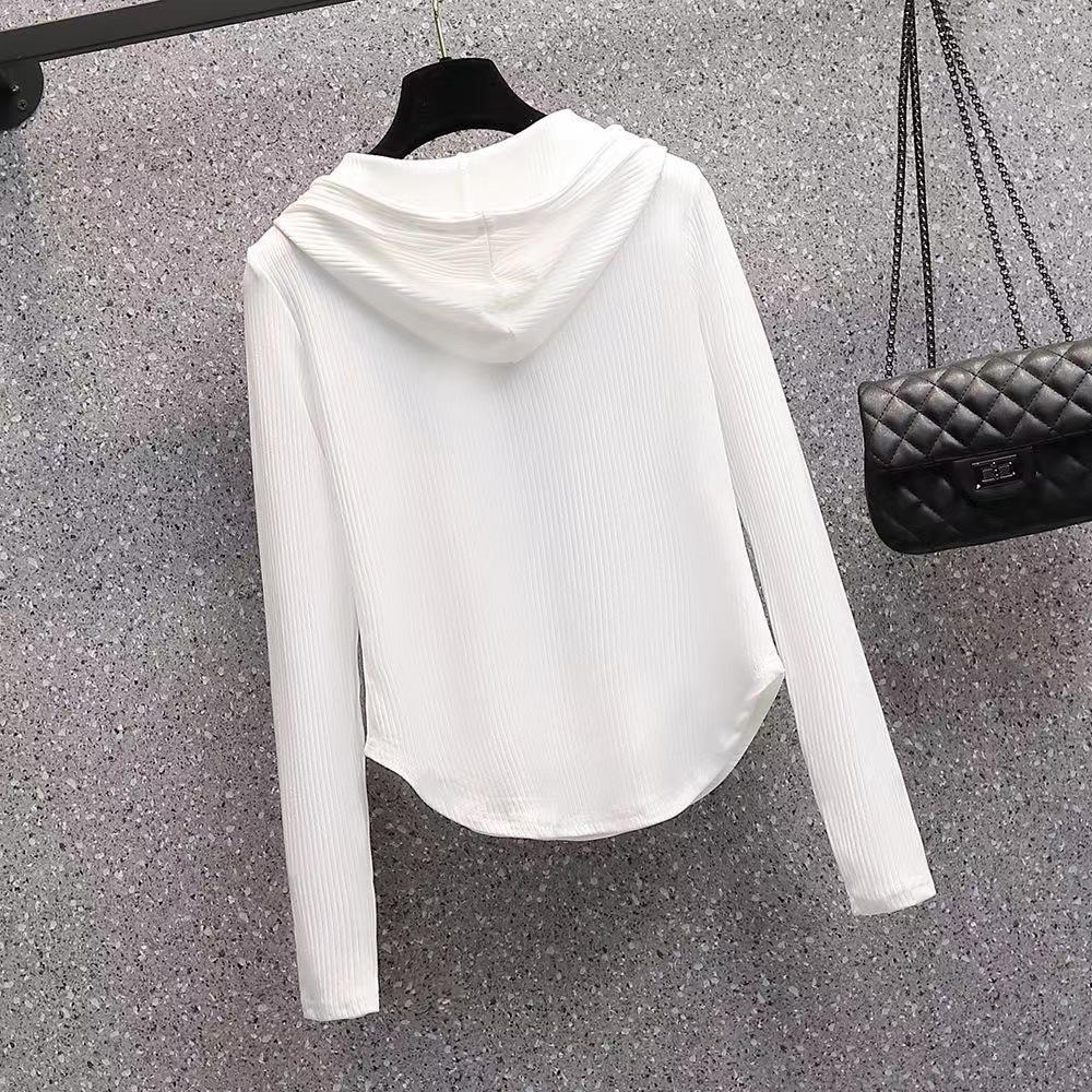 Drawstring Hooded T-shirt for Women In Autumn New Style, Loose and Slim and Versatile Design Base Top
