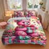 3pcs Pink Teddy Bear Bedding Set - Includes One Quilt Cover and Two Pillowcases (No Core) - Anime Cartoon Design, Perfect for Bedroom and Gu