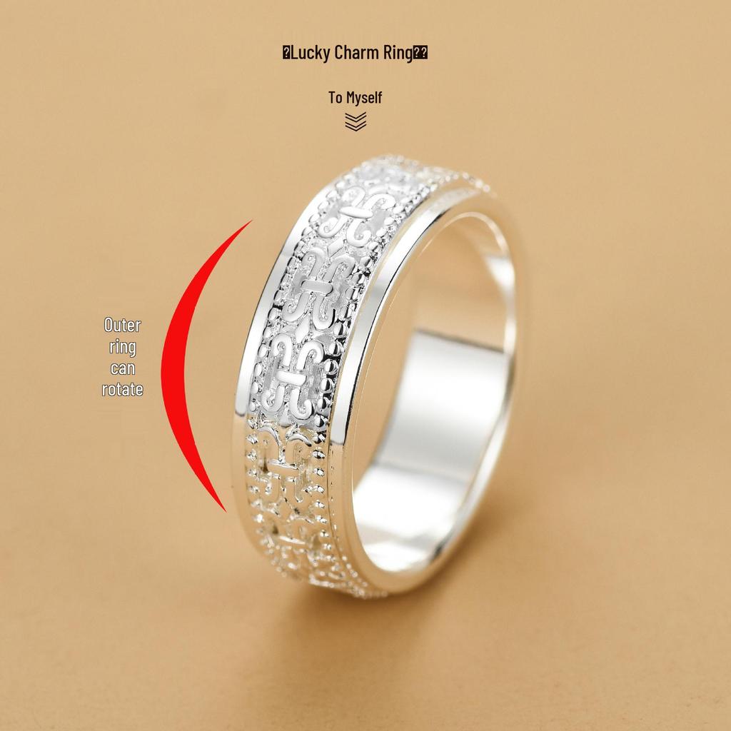 Men's Rotatable Thai Silver Ring - Pure Silver, Trendy, Decompression, Creative Design