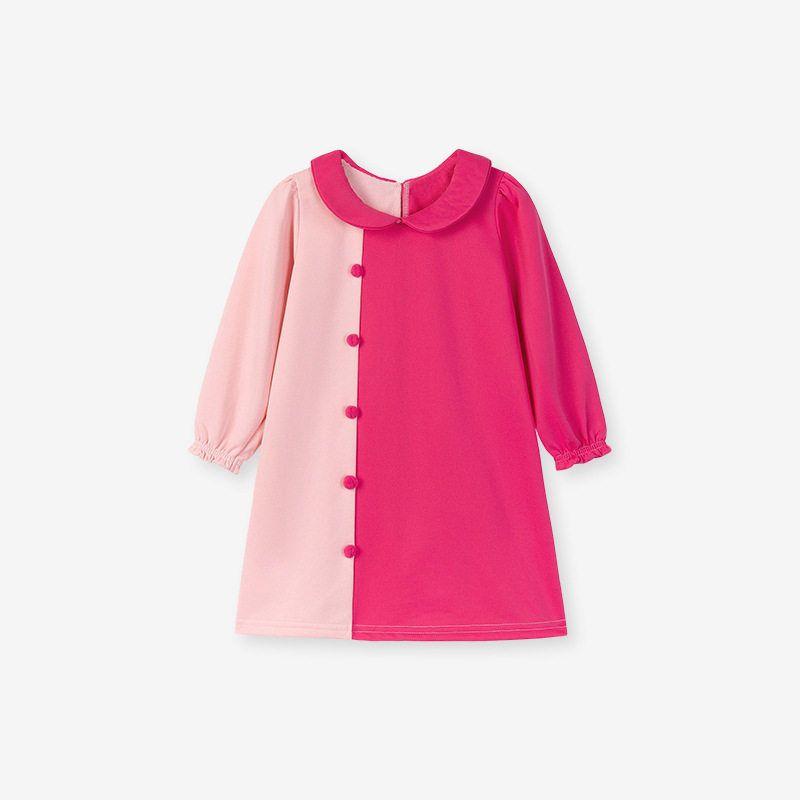 Girls  Long-Sleeved Doll Collar Dress, Spring and Autum Kidsren s Clothing, Kidsren s Sweatshirt Skirt, Baby s Cute Color-Blocked Kidsren s Skirt Ks056 7Y(140cm)/