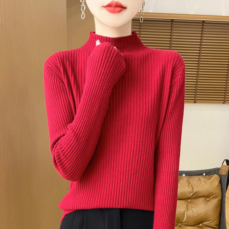 Herbst neues Damen Langarm Rollkragen Slim-Fit Rippstrick Lazy-Wind Pullover Strickpullover Unterhemd Oberbekleidung Innenbekleidung