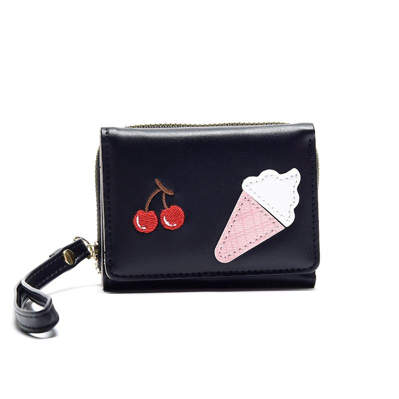 

Кошелек Женский Короткий Новый Мороженое Вишня Простой Вместительный Сумка для мелочи WaIIet чёрный