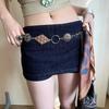 Beaded Waist Belt With Metal Chain And Silk Scarf For Daily Fashion