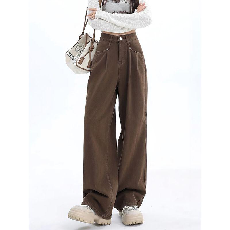 mm Stylish American Autumn Fat Sister Denim Brown Curry S(Suggestion 40-45kg)