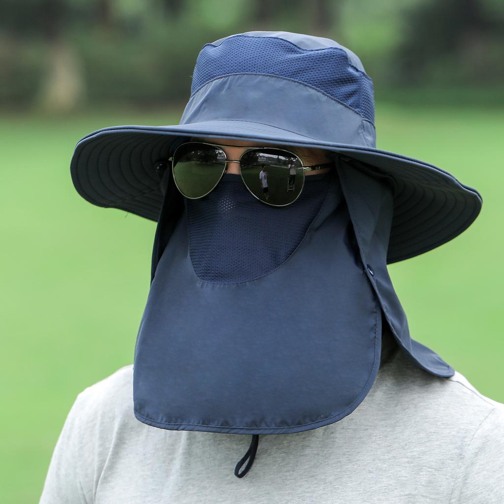 Fishing Hat Breathable Wide Brim Sun Protective Portable Outdoor Sun Hat with Detachable Neck Flap for Beach Outdoor