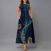 Plus Size Sleeveless Crew Neck Dress Fresh Wild Blossom Print Flowy Knee Length Outfit