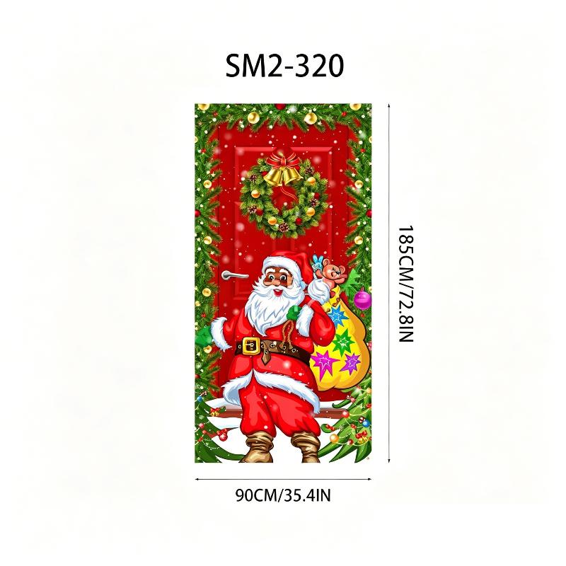 Christmas Santa And Elk Theme Backdrop Nut Cracker Snowman Door Banner Indoor Outdoor Veranda Door Cover Photography Background