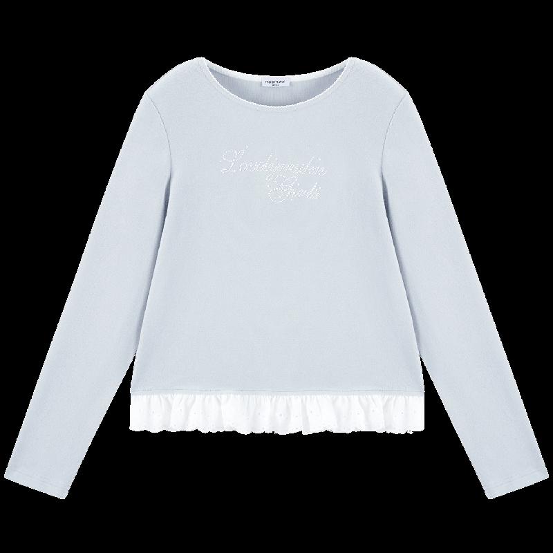 Mucmukn Girls' Warm Cloud Bow Lace Rhinestone T-shirt