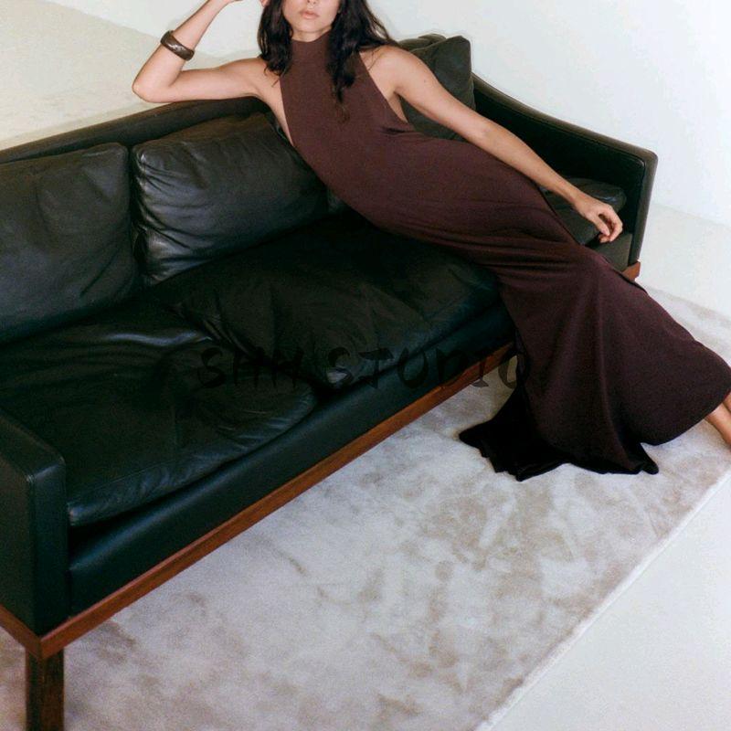 Autumn New Women's Clothing Seaside Vacation Style Minimalist Sleeveless Open Back Hanging Collar Length Dress 5063253