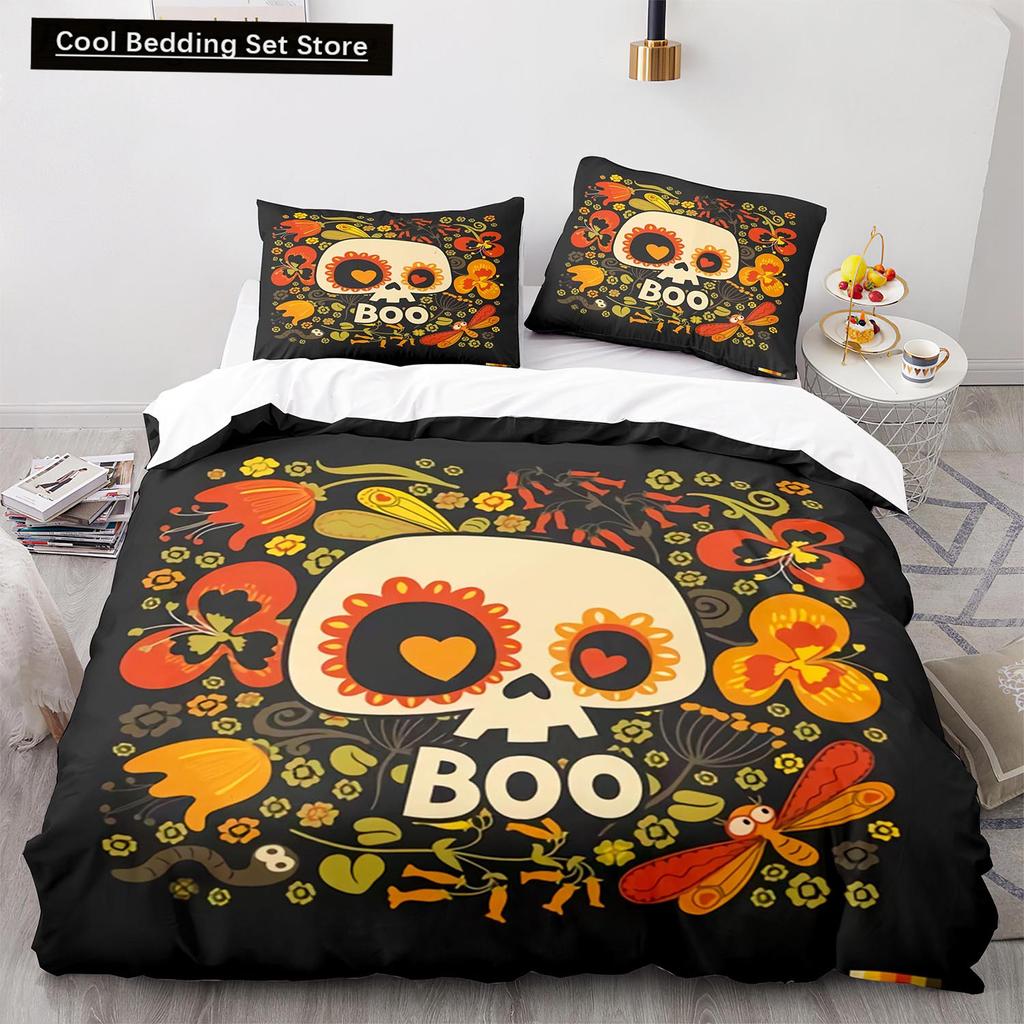 Halloween Boo King Queen Duvet Cover Cartoon Eyes Bedding Set for Kids Teens Adults Little Monster Ghost Polyester Quilt Cover