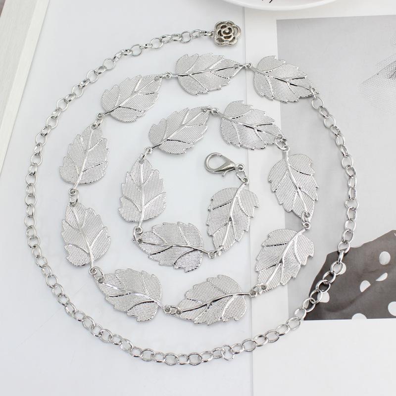Dress waist chain - women's metal leaf hook chain - minimalist decorative skinny belt