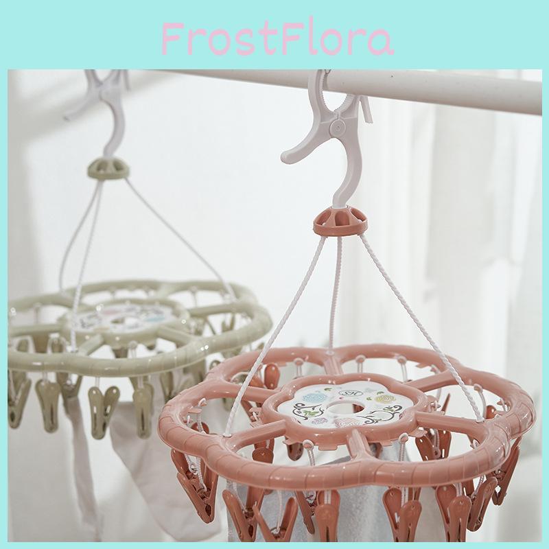 Durable Plastic Circular Clothes Drying Rack With 24 Clips For Socks And Underwear