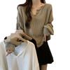 Women's V-Neck Ribbed Knit Sweater, Spring/Autumn 2025: Loose, Slimming, Plus Size, Mid-Length, Lazy Style, Ideal Base Layer.