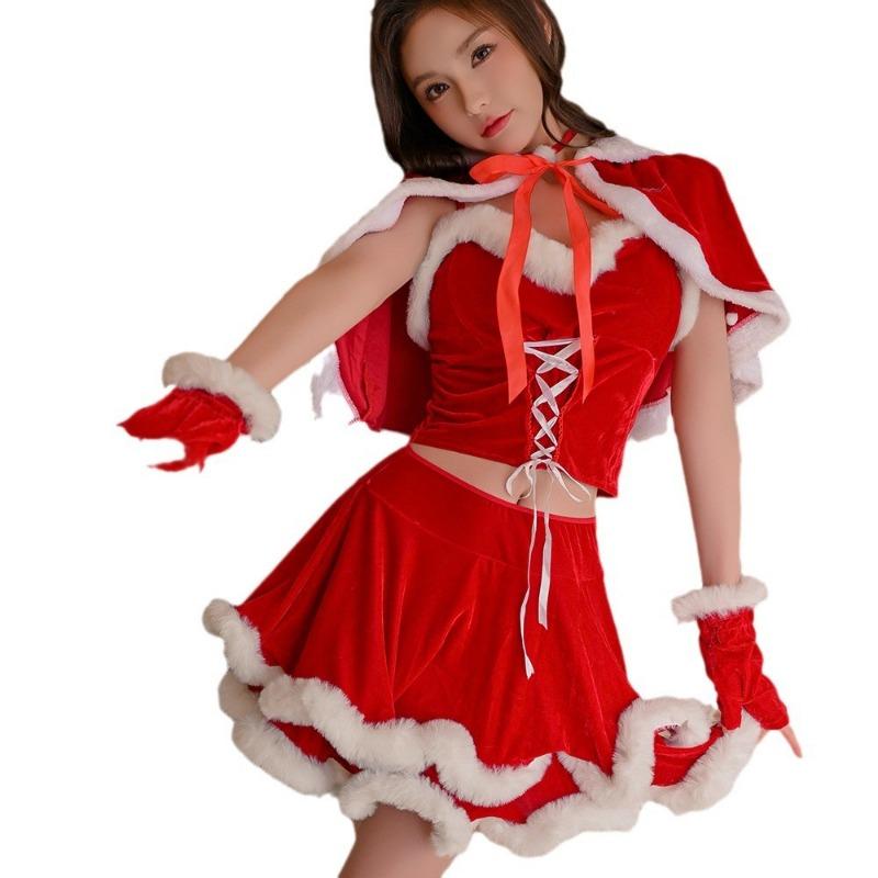 Cute Christmas Suit Erotic Lingerie Pussy Girl Small Breast Red Hot Suit Pure Desire Suspender Skirt Uniform