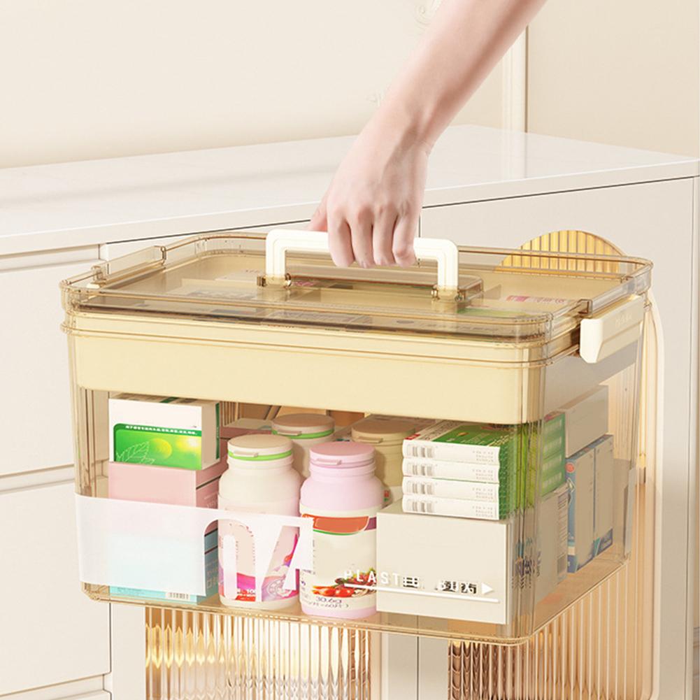 Large Capacity Multi-Layer Sorting Storage Box Medicine Storage Box with Easy-Grip Handle Transparent Family Medicine Organizer