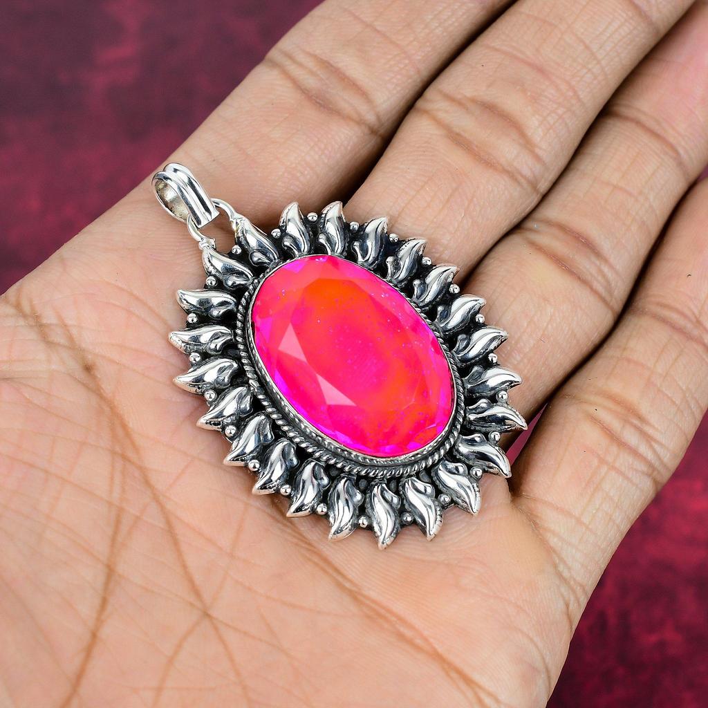 Różowy australijski opal 925 solidny srebrny wisiorek, ręcznie robiona biżuteria z kamieni szlachetnych, prezenty dla żony nowy wisiorek