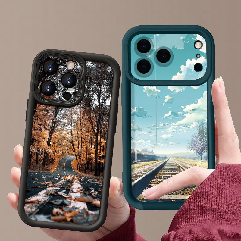 Mountain Road Print Case For iPhone 17 Pro Max Case iPhone 16 15 14 13 Pro Max 11 17e 16e Shockproof Bumper Soft Silicone Phone Cover Cases