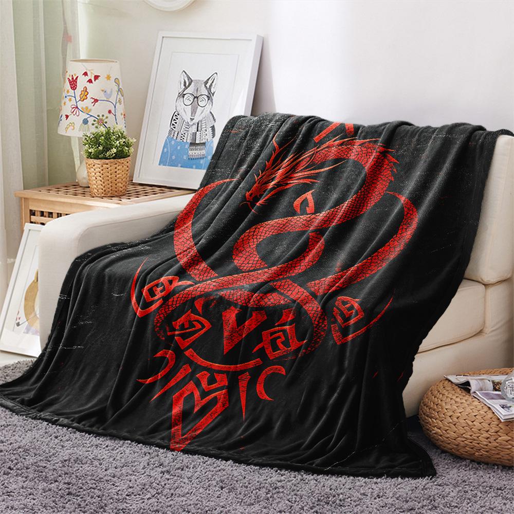 Dragon Symbols  Print Flannel Blanket, High quality Comfortable for All Seasons, Home Decor, Warmth and Comfort