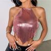 Metallic Sequin Crop Top For Women With Halter Neck Streetwear