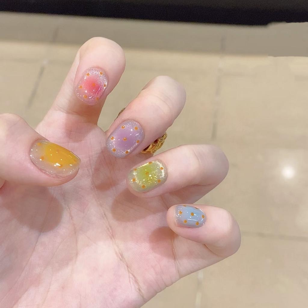 10Pcs Cute Colorful Short Square Round Press On Nails Dopamine Blush Glossy Handmade Fake Nails For Girls Wearable Ins Nail Tips