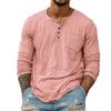 Men's Henley Long Sleeve T-Shirt Spring Summer Casual Loose Solid Color Top